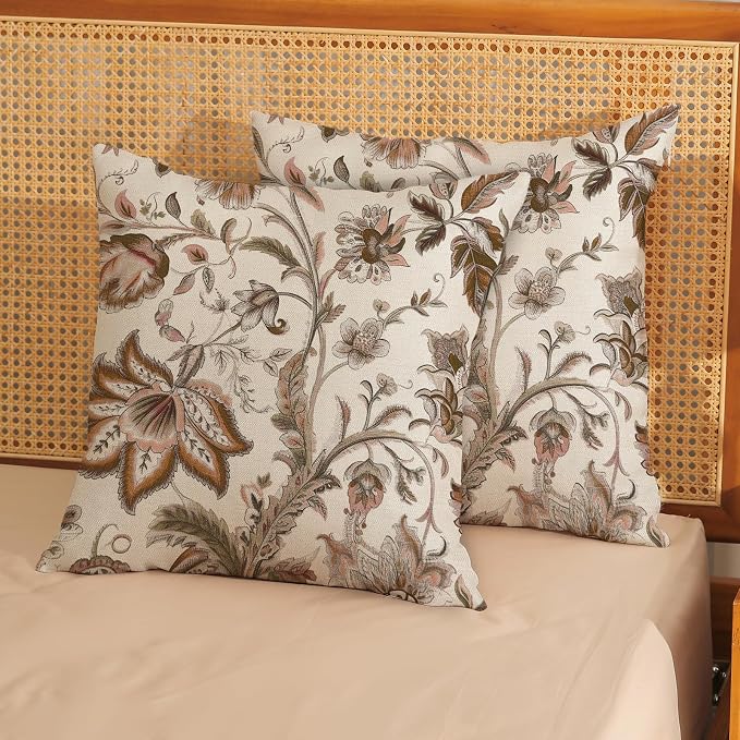 Brown Pillow Covers 18x18 Inch Set of 2 Brown Chinoiserie Floral Throw Pillows Boho Vintage Flowers Decorative Pillow Cases Outdoor Chinoiserie Decor Farmhouse Cushion Case for Couch Sofa