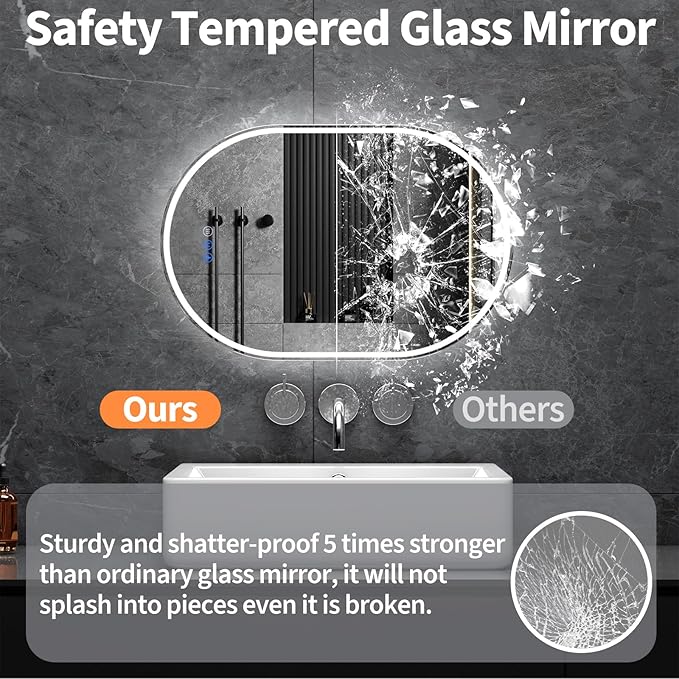 Oval LED Bathroom Mirror, 30"x 40" Frameless LED Mirror with Front Light and Backlit, Anti-Fog, Dimmable Modern Wall Mounted Lighted Mirror，Pill-Shaped Smart Mirror Bathroom