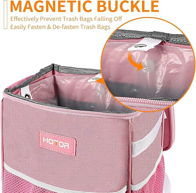 HOTOR Car Trash Can with Lid and Storage Pockets - 100% Leak-Proof Organizer, Waterproof Garbage Can, Multipurpose Trash Bin for Car, 2 Gallons, Pink