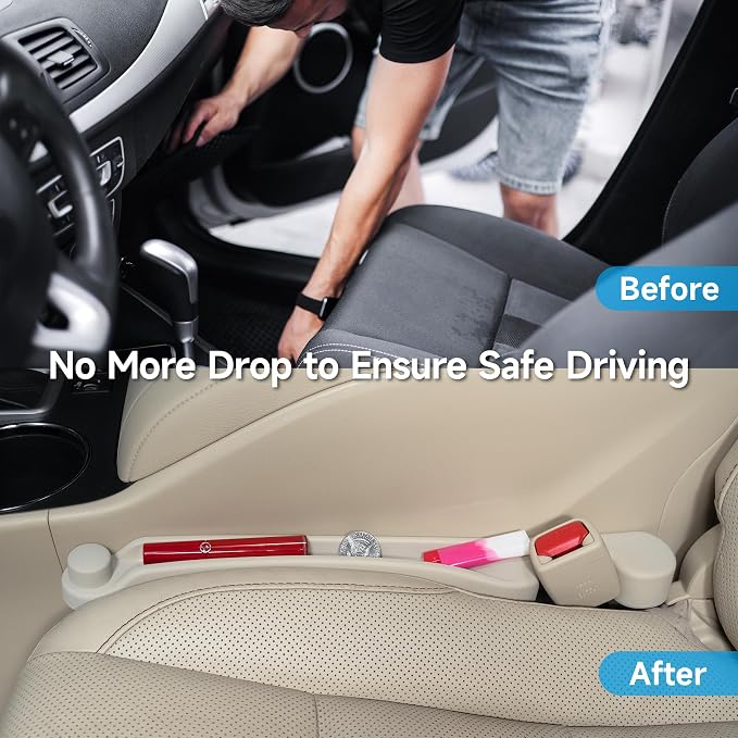 Givifive Car Seat Gap Filler Set of 2, 3IN1 Seat Side Gap Filler Plug with Storage Slot & Hook Function, Soft Foam Universal Fit Car SUV Truck Fill Gap Between Seats Console Organizer���Narrow Ivory���