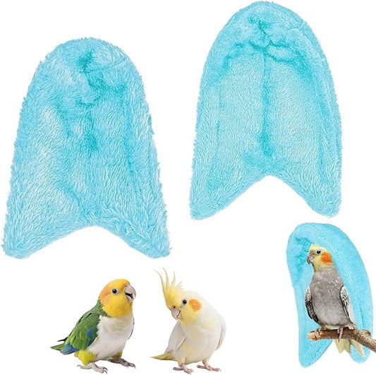 2Pcs Comfort Corner Fleece Bird Blanket Parrot Cage Snuggle Hut Warm Bird Nest House Bed Hanging Hammock Toy for Parakeet Cockatiel Pigeon Small Animals Shelter Plush Bedding(Blue/M)