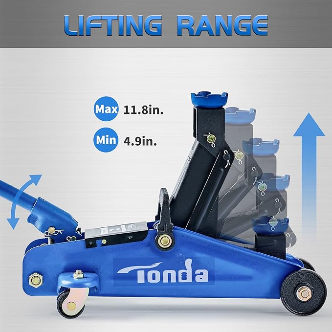 Tonda Floor Jack, Hydraulic Portable Car Jack, 2 Ton (3,800 lb) Capacity, Blue