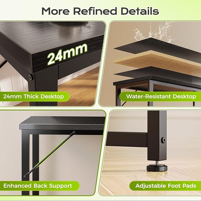 PRAISUN 61" L Shaped Computer Desk, Power Outlets, Monitor Stand, Black | USB-C Ports, Reversible Charging Station, Spacious Desktop & Legroom, 0.94 Inch Thick Desktop, for Gaming, Study & Work