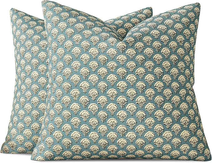 MIULEE Floral Print Decorative Pillow Covers 20x20, Lake | Vintage Boho Farmhouse Modern Home Decor, Set of 2, Block Print Cushion Covers for Couch Sofa Bed Living Room