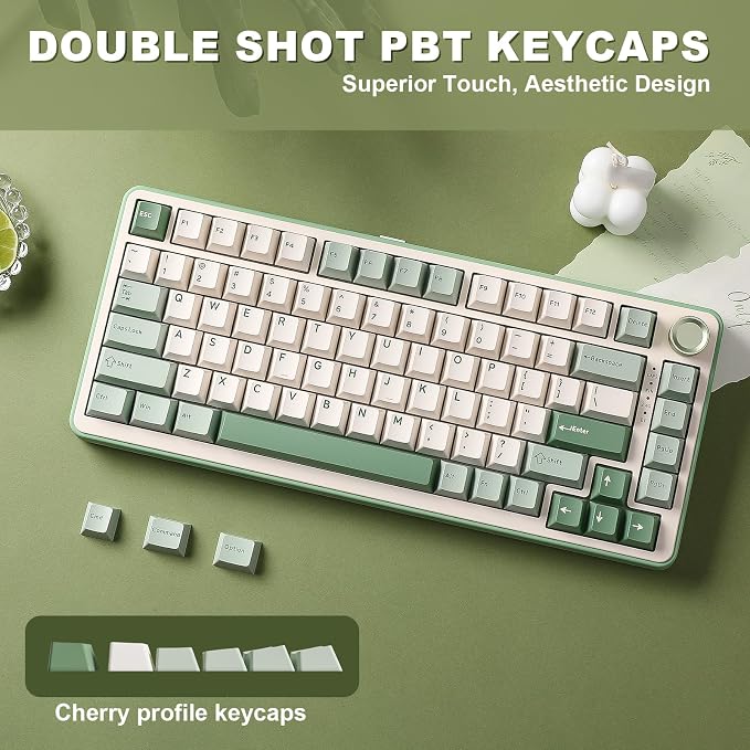 YUNZII B75 PRO 75% Wireless Mechanical Keyboard(Matcha Green,Cocoa V2) | Hot Swap Keyboard with Knob, Gasket Mount, Creamy Pre-lubed Switch for Smooth Typing, BT/USB-C/2.4G, for Gaming