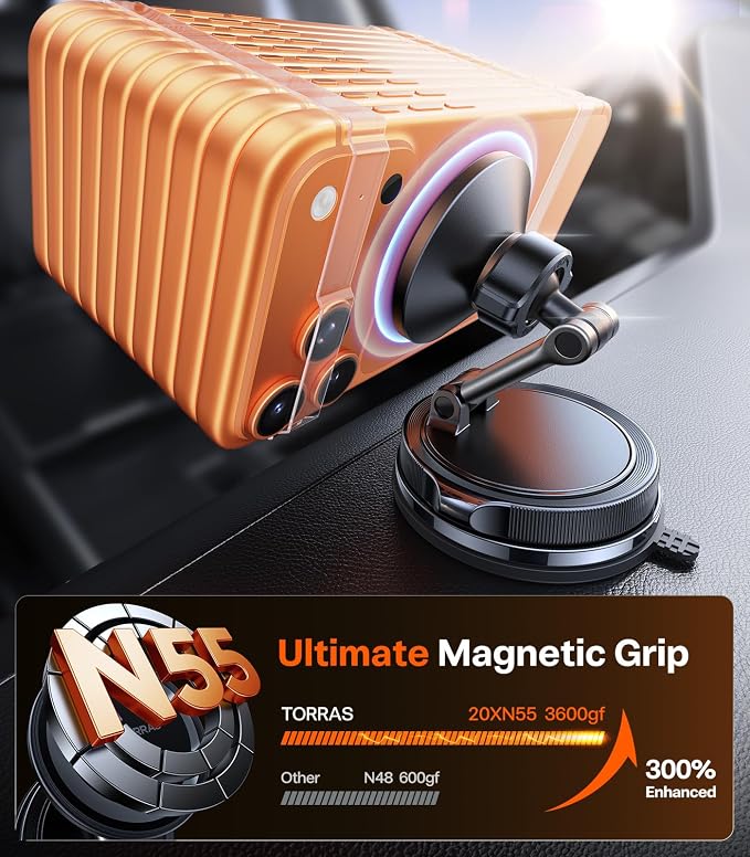 TORRAS 2026 Vacuum for Magsafe Car Mount���98+LBS Strongest Suction & Ultra Magnet��� Magnetic Phone Holders for Your Car, 360�� Adjustable Car Phone Holder Mount for iPhone 17 Pro Max 16 15 14 13 12