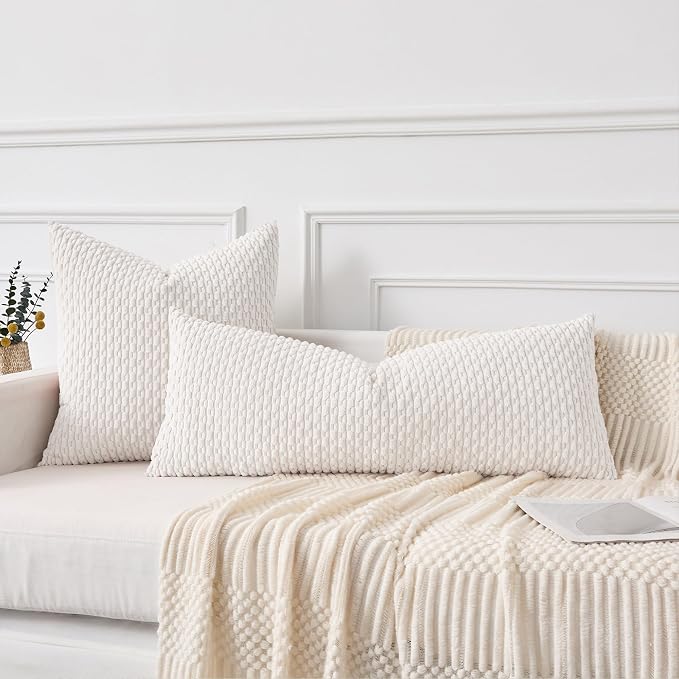Kevin Textile Soft Corduroy 20"x54" Body Pillow Cover 1 Pack, Pure White | Boho Stripe Plush Corduroy Decorative Oblong Cushion Cover Modern Farmhouse Home Decor for Sofa Couch Bed Chair