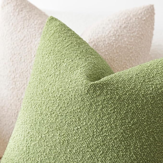 Foindtower Set of 2, Decorative Textured Boucle Throw Pillow Covers Accent Solid Pillow Cases Neutral Soft Couch Cushion Case for Chair Sofa Bedroom Living Room Home Decor 26x26 Inch Lime Green