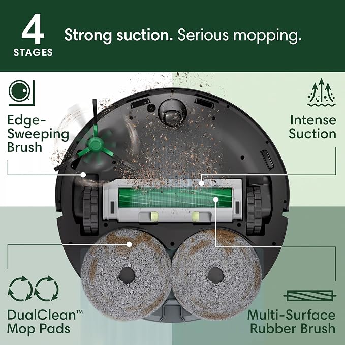 iRobot Roomba Plus 405 (G185) Combo Robot Vacuum & Mop with AutoWash Dock - Spinning Mop Pads, Self-Empties, Pad Washing & Drying, Self-Cleaning, Pad-Lift, LiDAR Navigation | 70x Suction, Dualclean Spinning Mop Pads with Smartscrub, Autowash Dock Auto-...