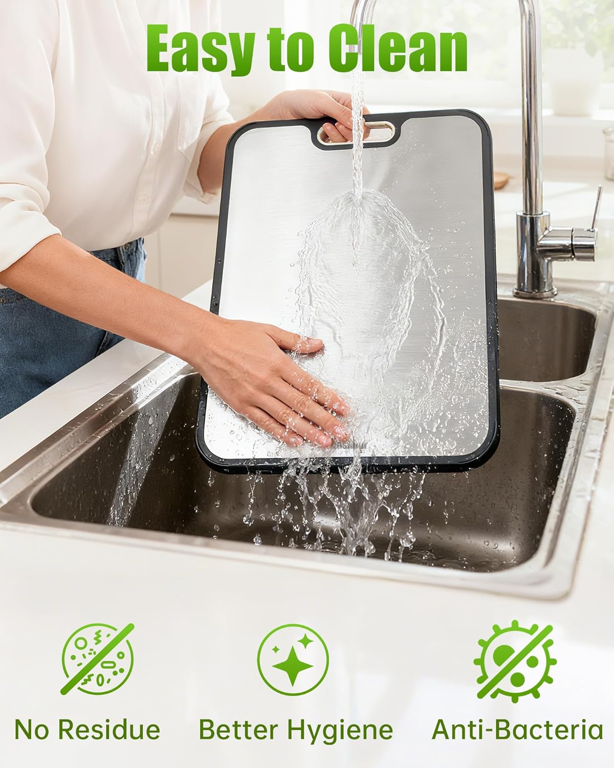 Titanium Cutting Board for Kitchen, Cutting Board Double Sided Food Grade, Pure Titanium and Wheat Straw PP, Easy to Clean Large Size 16”×11”