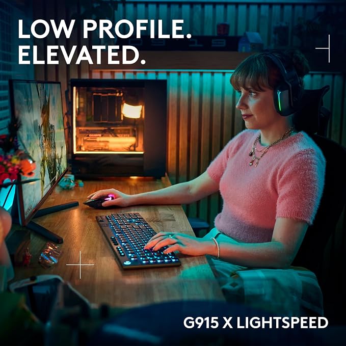 Logitech G915 X Lightspeed Wireless Gaming Keyboard (Linear) - Black | Low Profile, Mechanical Switches, Double-Shot PBT Keycaps, RGB lighting, Aluminum finish, PC/Mac Compatible