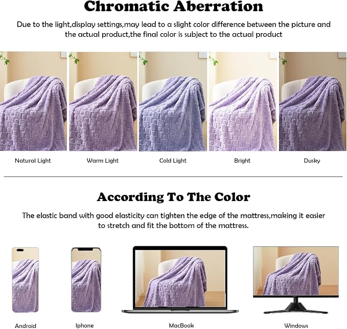 NEWCOSPLAY 3D Heart Checkered Flannel Queen Blanket, Lavender, 90"x90" | Super Soft Cute Lightweight Decorative Premium Silky Fleece Blanket for Couch Sofa Bed, Gift for Women Men, All Season Use