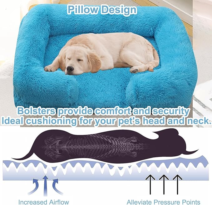Dog Beds Large Sized dog Orthopedic, Sofa Dog Bed with Waterproof Lining and Nonskid Bottom, Rectangle Washable Dog Bed for Medium Small Dogs and Cats Comfortable ( Color : Blue , Size : 23 x 18" )