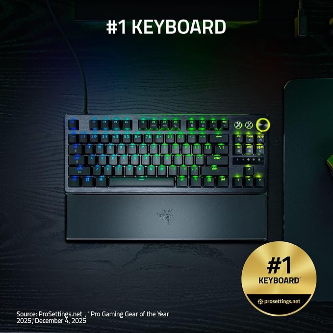 Razer Huntsman V3 Pro TKL 8KHz Esports Gaming Keyboard, Black | Analog Optical Switches Gen 2, 8KHz Polling, Razer Snap Tap, Rapid Trigger, Adjustable Actuation, Media Controls