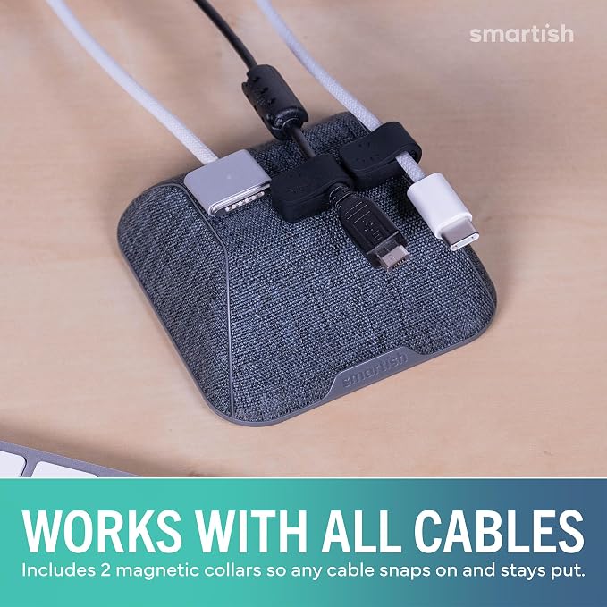 Smartish® Magnetic Cord Holder - Cable Wrangler Organizer with Magnet Clips for Charger Management on Desktop, Nightstand for USB-C + Lightning - No 2 Pencil Gray