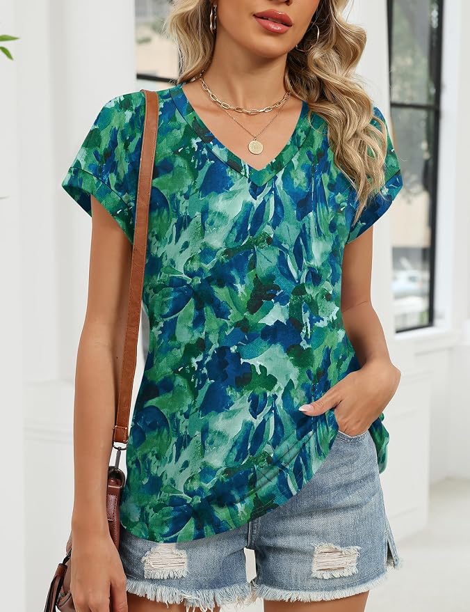 Rapbin Womens Summer Tops Women Blouses Dressy Casual V Neck T Shirts Short Sleeve Spring Tops for Women
