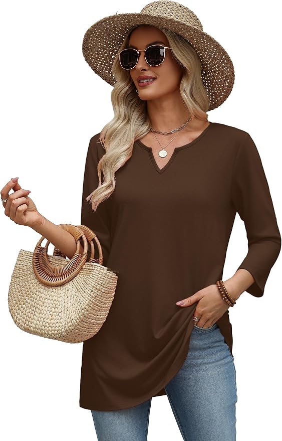 OFEEFAN Summer Boho Tops For Women 3/4 Length Sleeve Womens Tops Vacation Outfits