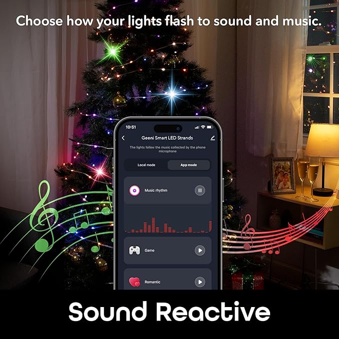 Geeni Smart Fairy Lights 16.4ft 50 LED, Advanced Color Flow LED Strand with Wi-Fi Voice Control, Schedule Timers for Lights and Devices, Compatible with Alexa & Google Home