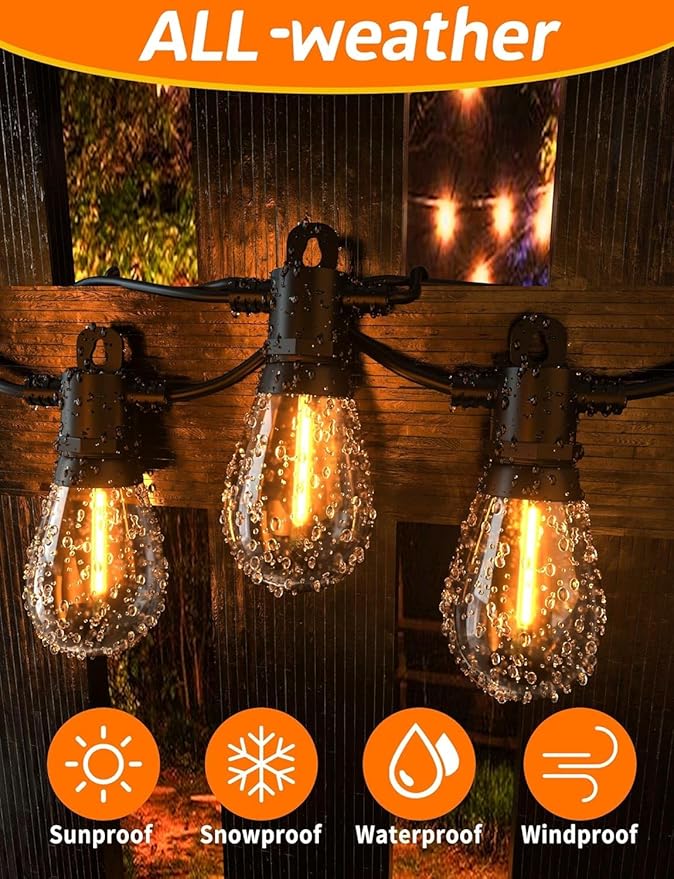 String Lights for Outside Patio 26FT IP65 Waterproof Outdoor String Lights Led with 13+1 S14 1W Shatterproof Bulbs for Patio Bistro Backyard Pergola Balcony Garden