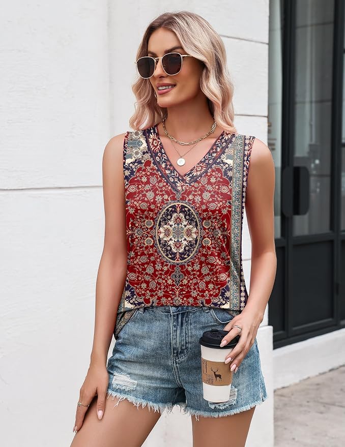 Zeagoo Tank Top for Women V Neck Loose Fit Sleeveless Summer Tops Business Casual Outfits Dressy Blouses Shirts