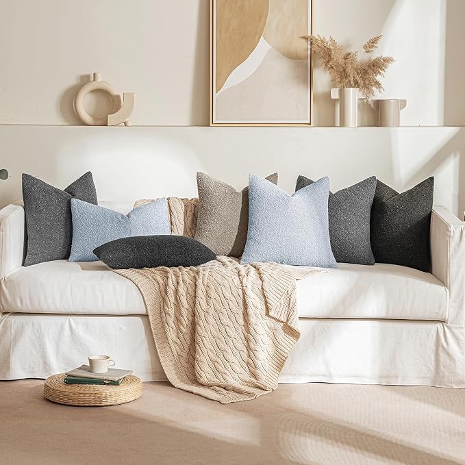 MIULEE 22x22 Decorative Euro Sham Boucle Couch Pillow Covers Sky | Set of 2 Textured Neutral Throw Pillow Covers, Accent Solid Pillowcases, Sofa Living Room Home Decor