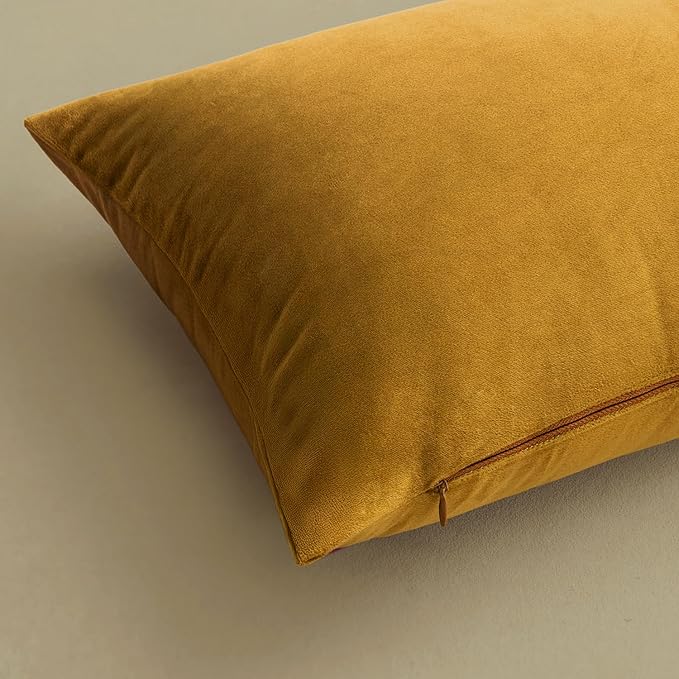 MIULEE Velvet Throw Pillow Covers 16x16 Inch Pack of 2 Mustard Yellow | Soft Solid Small Decorative Pillow Covers, Modern Luxury Home Decor, for Couch Chair Sofa Bedroom Livingroom Car