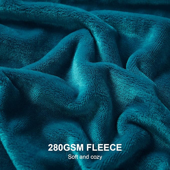 Hansleep Twin Teal Fleece Blanket, Soft Flannel Bed Blanket | Fuzzy Cozy Blanket 60x80 Inches, Multi-use for Bed, Sofa, Couch, Travel, Camping, All Season Warm Lightweight Cover