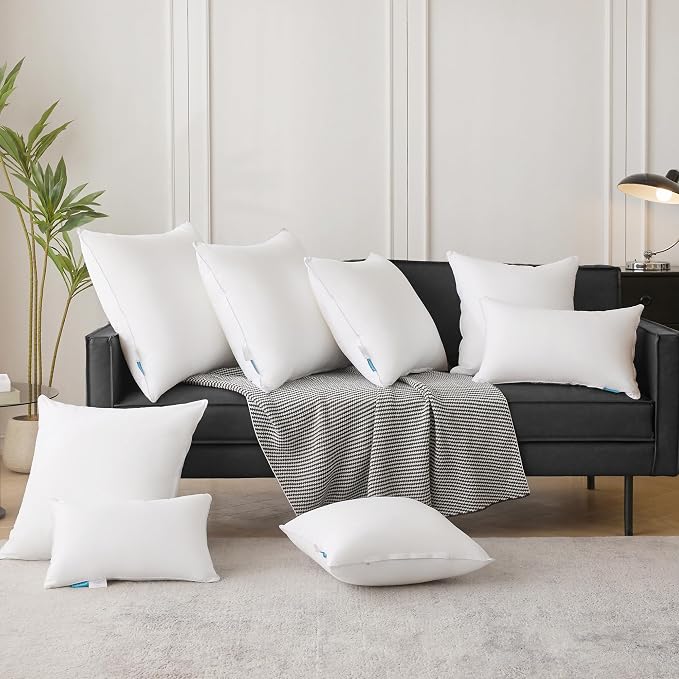 Oubonun 18"x18" Pillow Inserts (Set of 4) - 100% Cotton Cover, Square Throw Pillow Inserts for Couch, Sofa, Bed - Decorative 18 Inch White Pillow Inserts