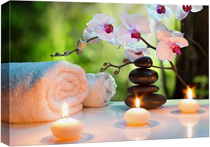 wall26 Canvas Print Wall Art Massage Stones, Candles & Orchid Flowers Floral Botanical Photography Realism Tropical Zen Multicolor Ultra for Living Room, Bedroom, Office - 32"x48"