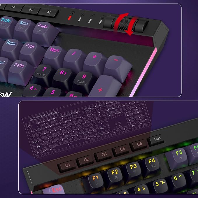 Redragon K580 Wired RGB Hall-Effect Magnetic Gaming Keyboard, Media Wheel | 0.1mm Adjustable Actuation for Valorant & FPS Stop-Shoot Precision, Zero Input Delay, 8K Polling, Fast Onboard Combo G Keys