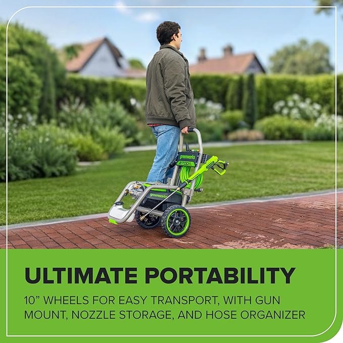 Greenworks Pro Brushless 2700 PSI (CSA Certified) 2.3 GPM Max / 1.2 GPM Electric Pressure Washer (Foldable Handles, Rugged Steel Frame, 25 FT Hose, 35 FT GFCI Power Cord)