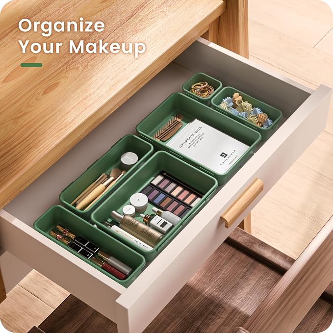 【Military Grade】A-LuGei Drawer Organizer,【】Makeup organizer,【Holds 177 Items】Bathroom Organizers and Storage,Organization and Storage,Desk Drawer Organizer for Vanity【Green】
