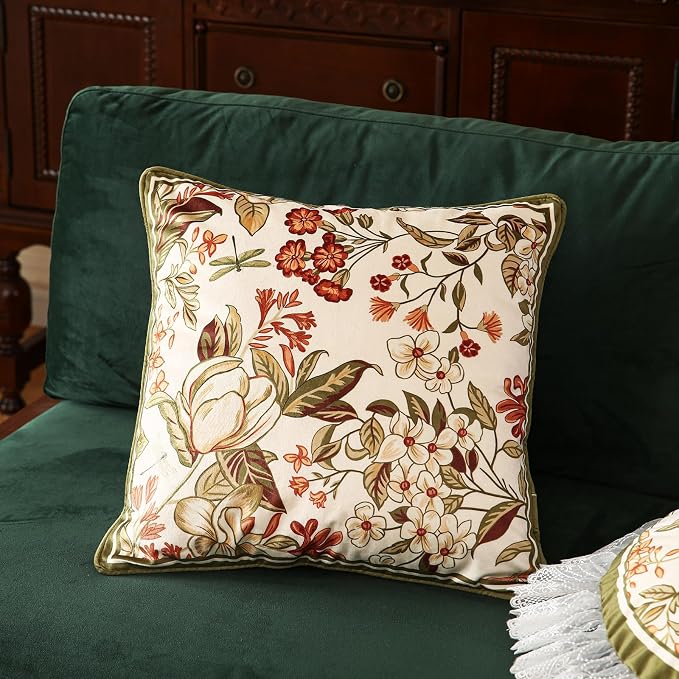 Designer Vintage Velvet Throw Pillow Cover,18"x18"-Grace A | Pillow Cover,Concealed Zipper Design,Dragonfly Pattern,Sofas,Bedroom,Living Room,Lounge Chairs,All Season Home Decor