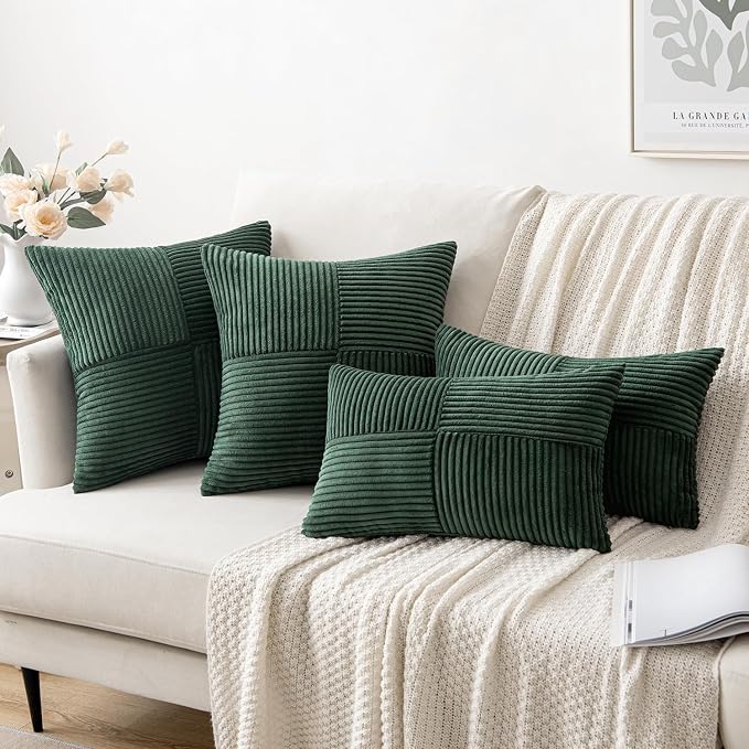MIULEE Army Green Decorative Euro Sham Pillow Covers 24x24 Inch 2 Pack | Boho Farmhouse Pillow Covers, Soft Cross Corduroy Patchwork Textured Cushion Cases For Couch Bed Sofa