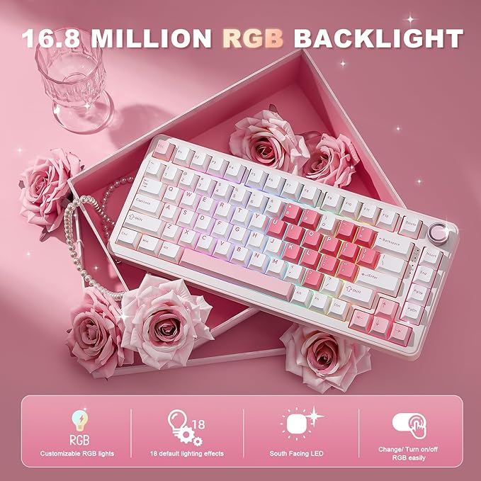 YUNZII B75 PRO 75% Wireless Mechanical Keyboard (White Heart,MilkV2) | Hot Swap Keyboard with Knob, Gasket Mount, Creamy Pre-lubed Switch for Smooth Typing, BT/USB-C/2.4G, for Gaming
