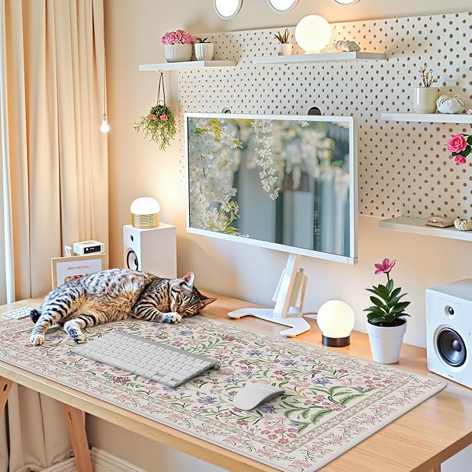 iCasso Desk Mat for Keyboard and Mouse, Large Mouse Pad,35.4x15.7in,Purple | Desk Pad for Women Home Office Decor Supplies, Desk Accessories, Non-Slip Mousepad with Stitched Edge, Smooth Water-Resistant