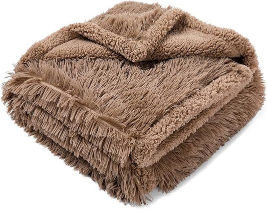 Brown Dog Blanket Waterproof Calming Pet Blankets Fluffy Long Faux Fur Pets Couch Throw Blankets for Cat Love Bed Cover Washable(Brown,M-57x40in)