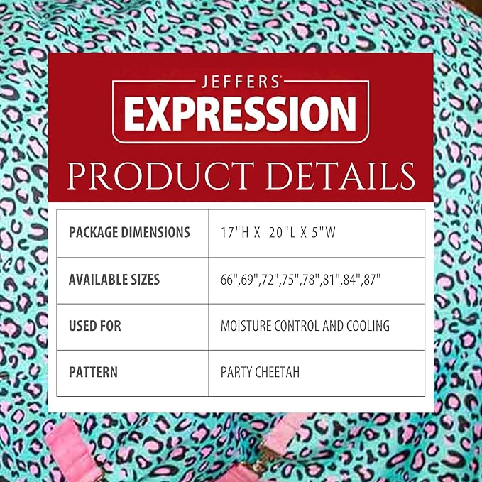 Jeffers Expression Fleece Cooler for Horses, Standard Neck, Party Cheetah 78"- Equine Towel Blanket, Moisture Absorbent, Light Weight, Best for Drying, Exercise, Bathing, Adjustable Belly Bands
