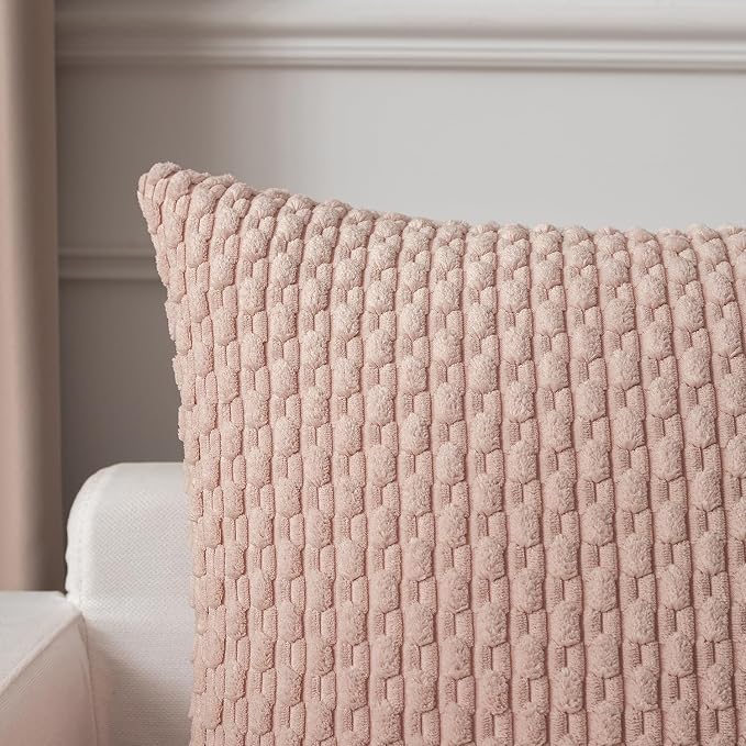 Kevin Textile Soft Corduroy 20"x54" Body Pillow Cover 1 Pack, Light Pink | Boho Stripe Plush Corduroy Decorative Oblong Cushion Cover Modern Farmhouse Home Decor for Sofa Couch Bed Chair