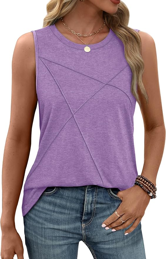 WIHOLL Women's Sleeveless Summer Crewneck Loose Fit Tank Tops