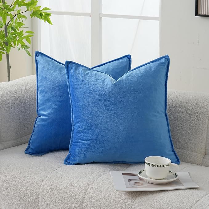 JIAHANNHA Velvet Royal Blue Throw Pillow Covers 20x20 Inches Pack of 2 Soft Decorative Square Cushion Covers for Couch Sofa Bed Livingroom Car,50x50Cm | Square Cushion Covers for Couch Sofa Bed Livingroom Car Home Decor,50x50Cm