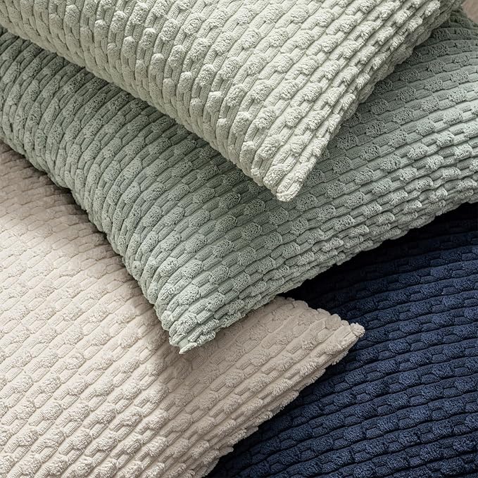 MIULEE Decorative Throw Pillow Covers 20x20 Greyish Green Textured Corduroy | Pack of 2 Striped Pillow Covers Modern Farmhouse Home Decor for Couch Bed Sofa Living Room