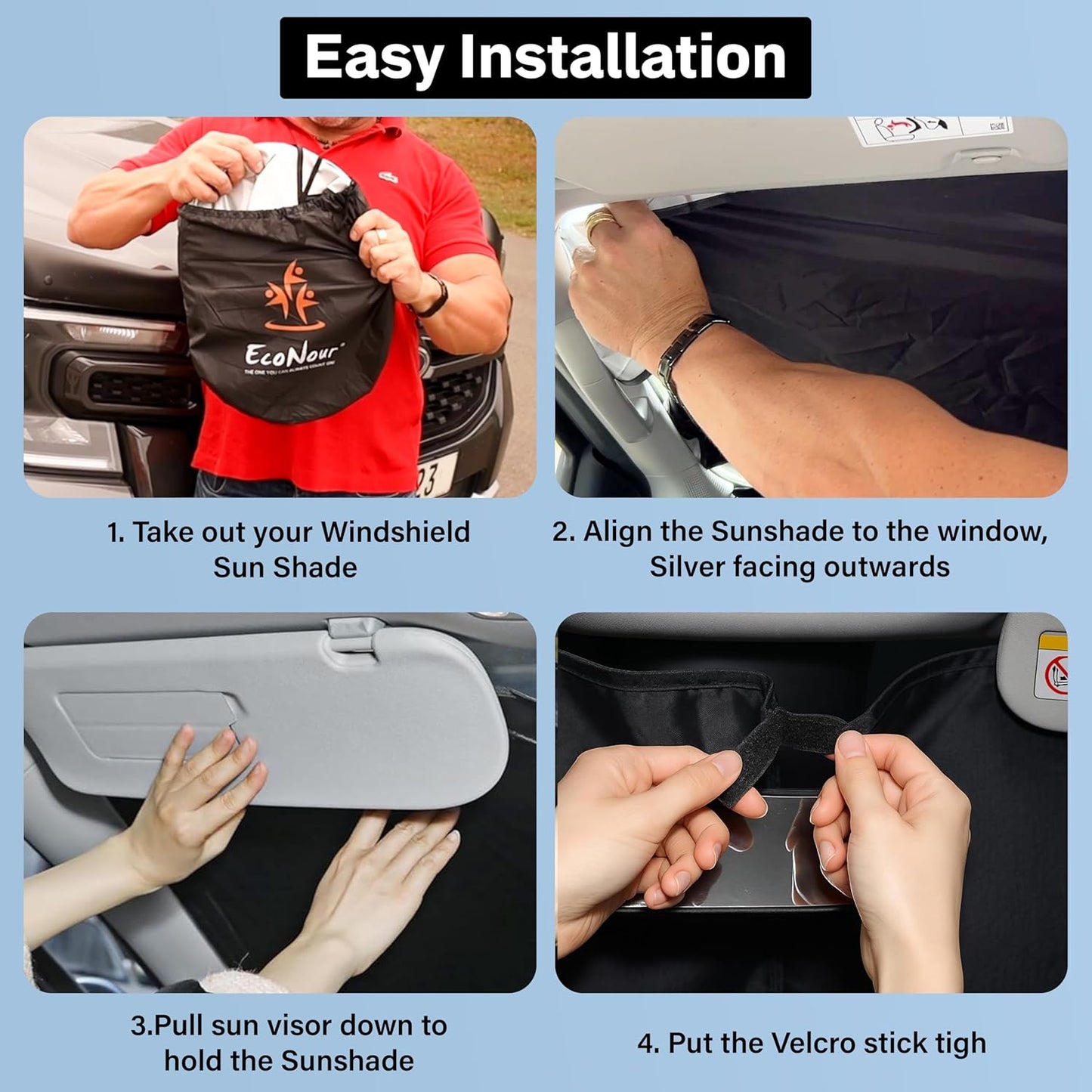 EcoNour Windshield Sun Shade Compatible for Chevy Equinox (2018–2025) | Custom Fit Front Window Shade | 4-Layer, 240T Sunshade Accessories | UV & Heat Reflector for Equinox Windshield