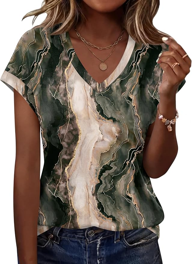 Rapbin Womens Summer Tops Women Blouses Dressy Casual V Neck T Shirts Short Sleeve Spring Tops for Women
