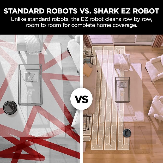Shark EZ Robot Vacuum, Self-Empty Base, Dark Gray,RV912S | 30-Day Bagless Self-Empty Base, Row-by-Row Cleaning, Multi-Surface Brushroll, Recharge & Resume, Wi-Fi, Works with Alexa