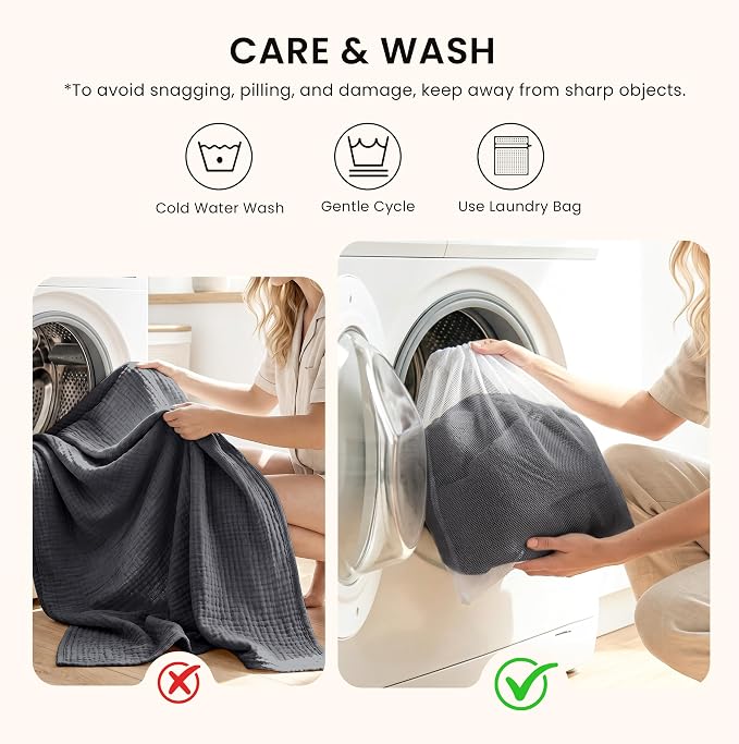 Love's cabin 100% Cotton Muslin Blanket, 6 Layer Lightweight Breathable Gauze Twin Size Blanket 60 x 80 Inches, Soft Summer Blanket for Bed or Couch, Dark Grey