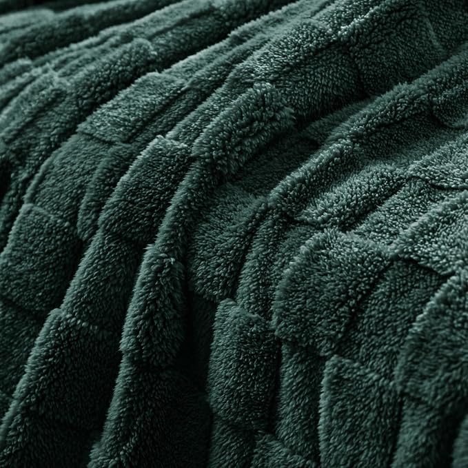 Exclusivo Mezcla 3D Checkered Fleece Twin Blanket for Bed, Green | Super Soft and Cozy Fluffy Bed Blanket, Cute Fuzzy Blanket for Teens Back to School, Dorm Essentials, All Season, 60"x80"