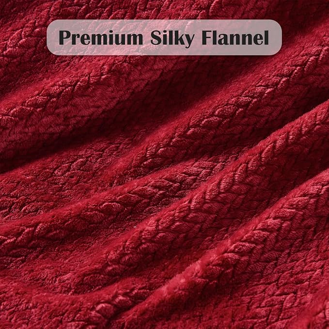 NEWCOSPLAY Fleece Leaves Pattern Throw Blanket, Red, 50"x60" | Super Soft Throw Blanket, Lightweight Cozy Bed Sofa Blanket, Premium Silky Flannel Fleece, Travel Blanket for All Season Use
