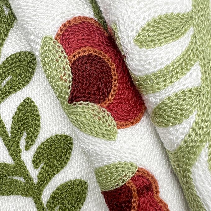 Alysheer Floral Embroidered Summer Lumbar Decorative Throw Pillow Cover 12"x 20", Farmhouse Cottage Red Flowers Green Leaves Patterned Cotton Canvas Cushion Case for Sofa Couch Bed Living Room Decor