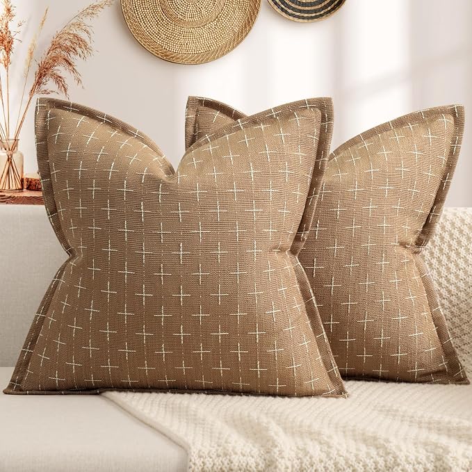 12x20 Pillow Covers Set of 2 Soft Polyester Textured Throw Pillow Covers with Stylish Flange Edge Cozy Farmhouse Throw Pillows for Couch Bed Sofa Living Room